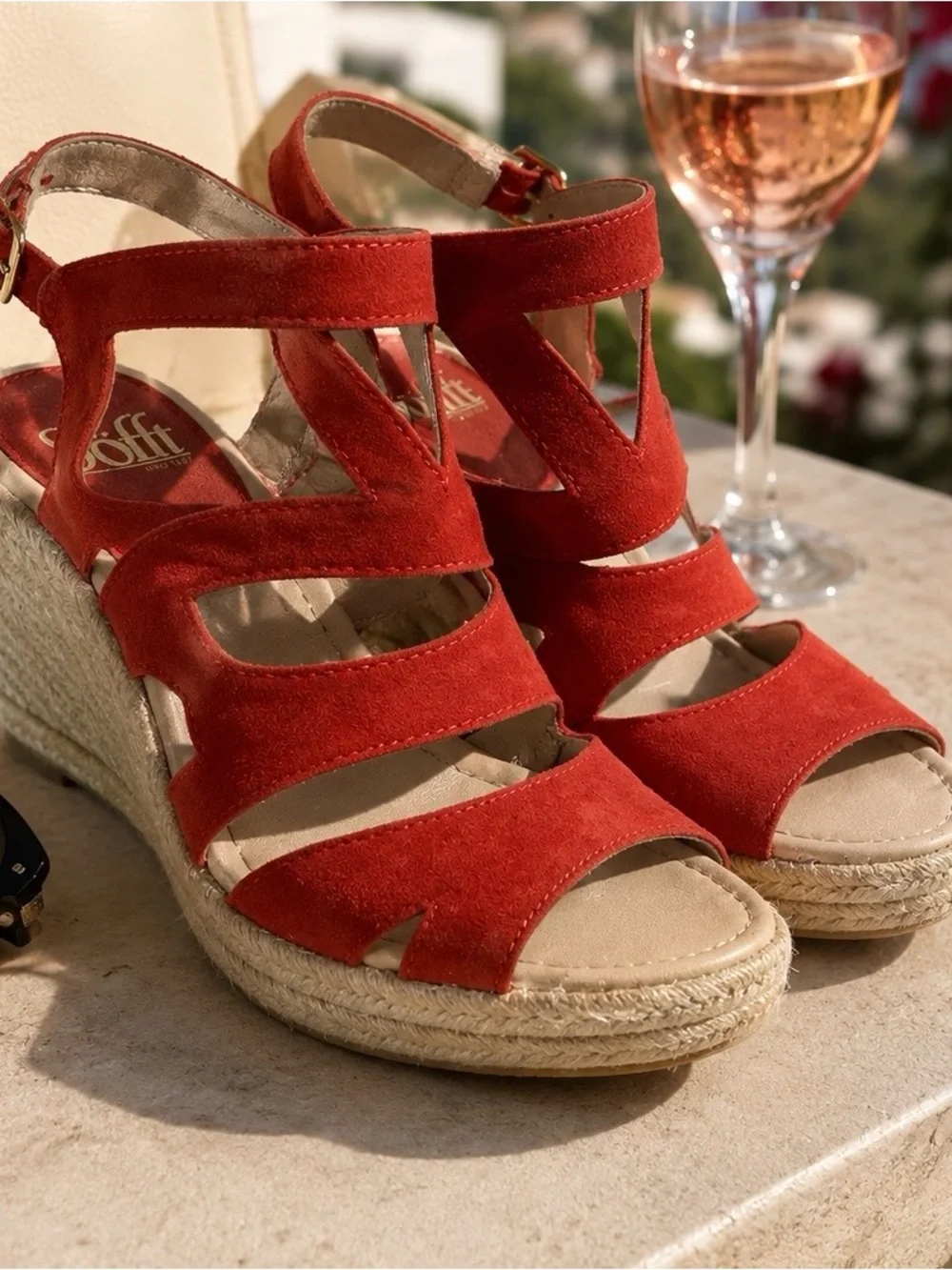 Söfft Women’s Coral Color Suede Espadrille Wedge Sandals Ankle Strap Size 9.5M